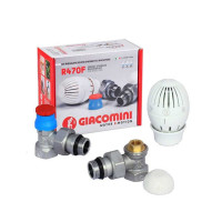 Комплект радіаторних кранів кутовий 1/2 Giacomini, з термоголовкою R470F